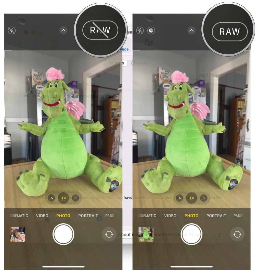 Turn on ProRAW images when shooting: Tap the RAW button in the upper right corner