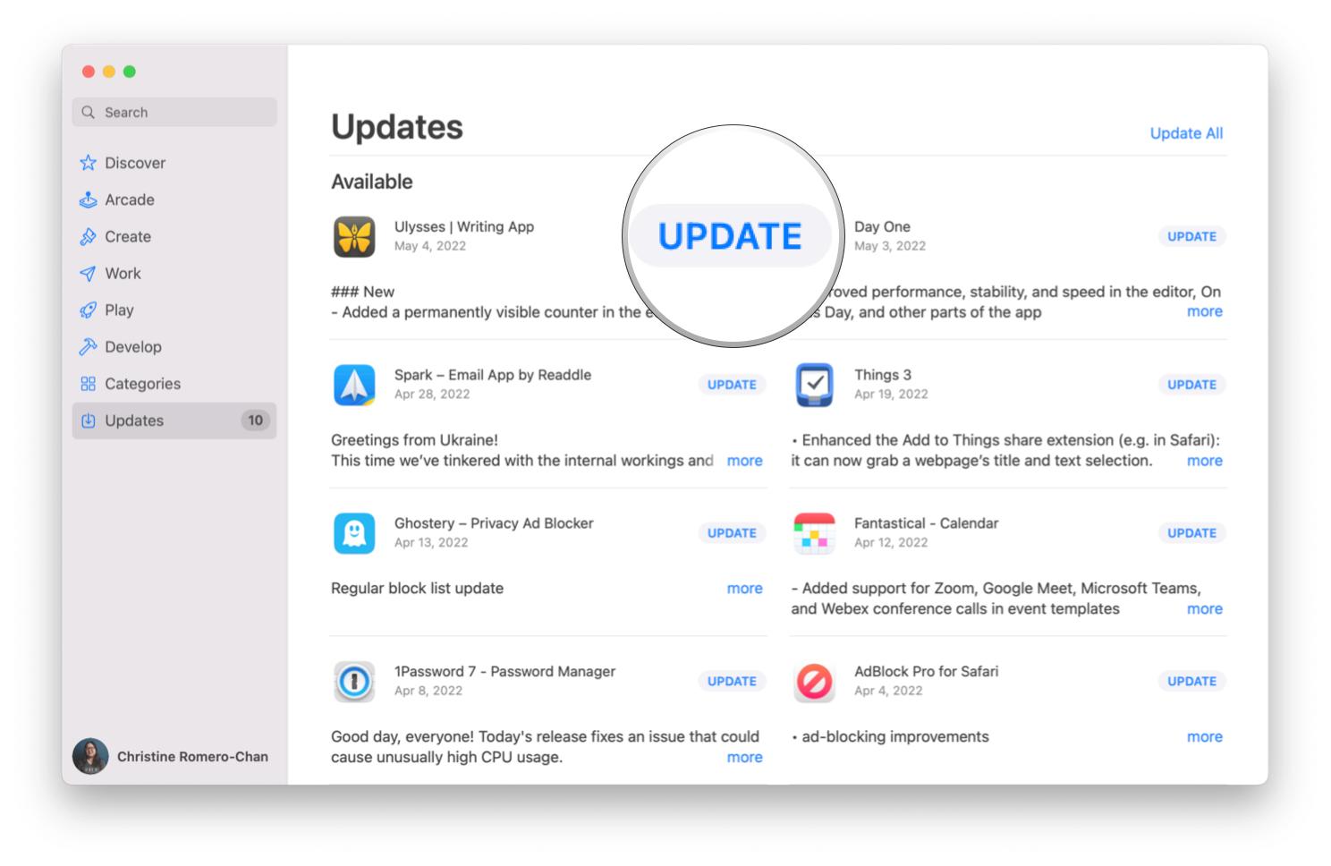 Check for software updates in Mac App Store: Launch Mac App Store, click Updates in side bar, click Update for whatever you want to update