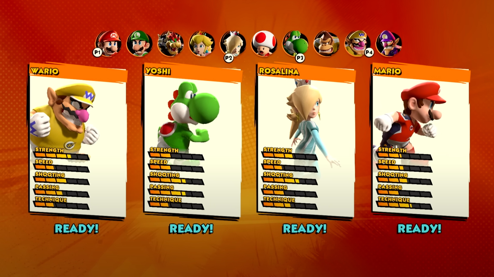 Mario Strikes Battle League Team Character Stats Wario Yoshi Rosalina Mario