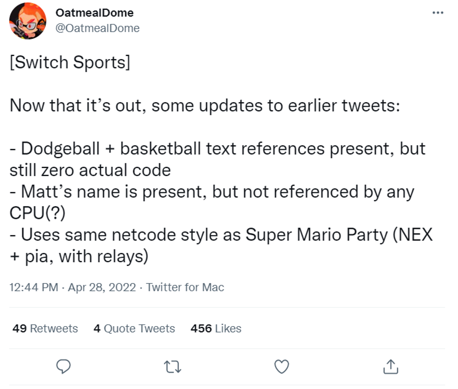 Oatmealdome Switch Sports Tweet