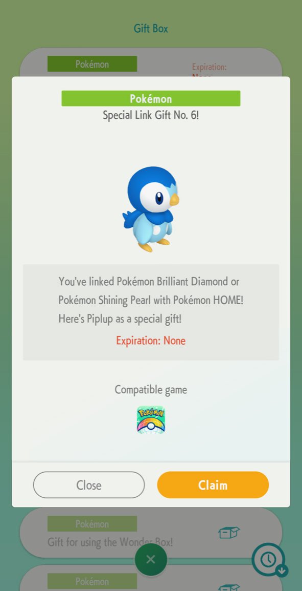 Pokemon Home App Special Link Gift No 6 Piplup