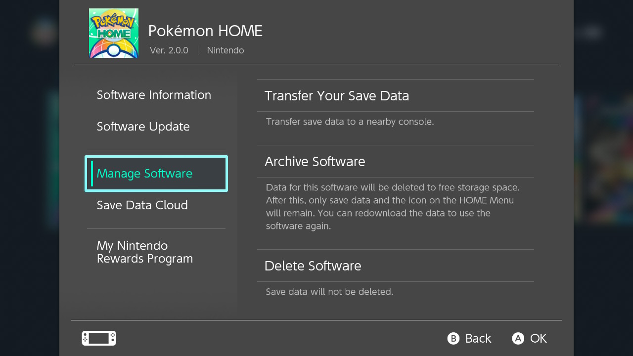 Pokemon Home Uninstall Manage Software