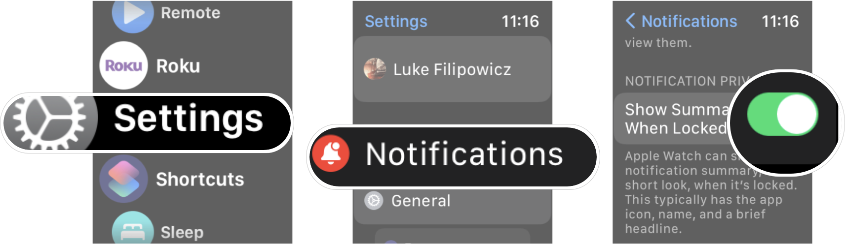 Turning Off Show Summary When Lock In Watchos 8: Launch Settings, Tap otifications, and then tap the Show Summary When Locked On/Off switch.
