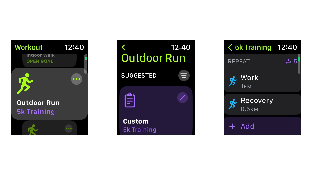 Custom training screenshot from Watchos