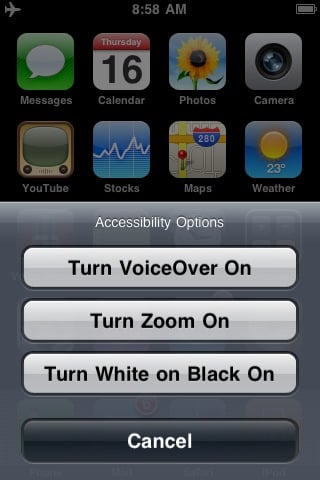 iphone 3.1 Triple Click Home for Accessibility Features