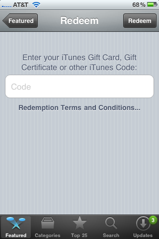 iPhone 3.1: App Store Redeem