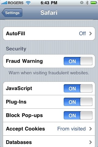 iphone 3.1: Settings: Safari: Fraud Warning