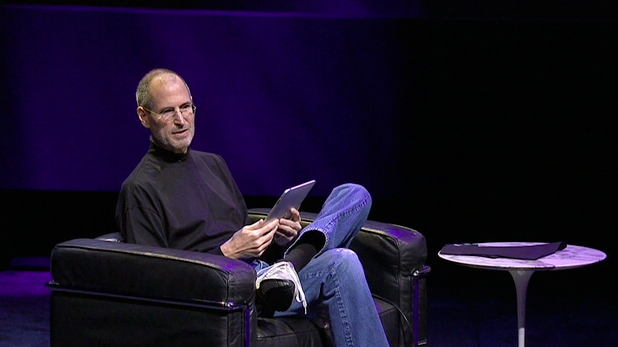 Steve Jobs with iPad on Chair