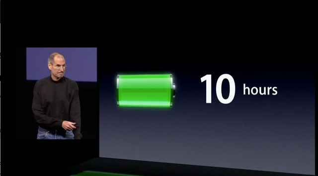 Jobs iPad 10 hour battery life