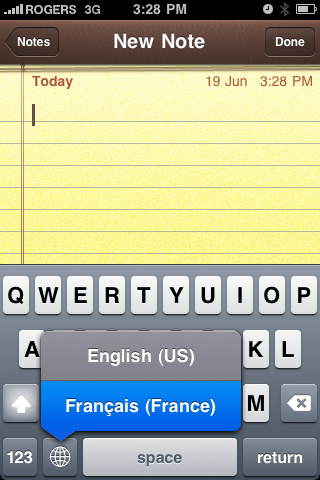 iOS 4 international keyboard pop up