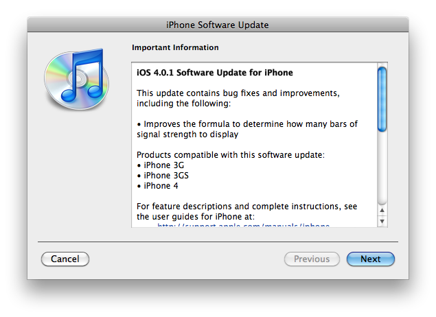 iOS 4.0.1 for iPhone released