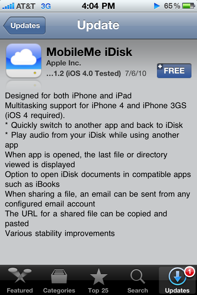 MobileMe iDisk 1.2 for iPhone, iOS 4, and iPad