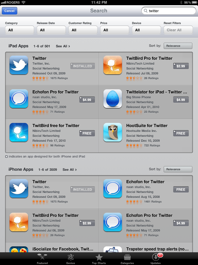iPad App Store search updated to include filters, more