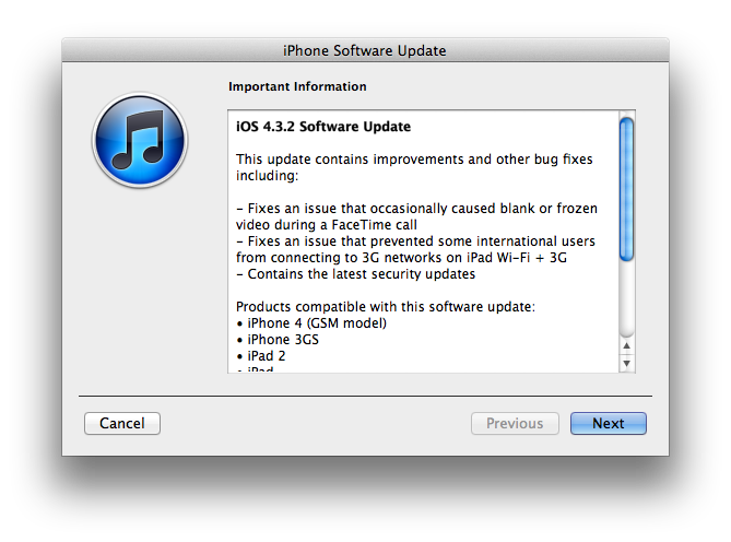 Apple releases iOS 4.3.2 for iPhone, iPad, iPod touch