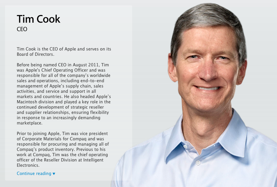 Tim Cook bio on Apple.com