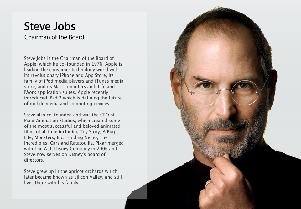Steve Jobs bio on Apple.com