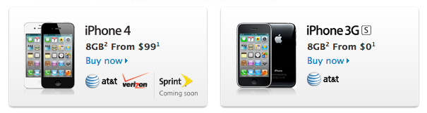 iPhone 3GS now free, iPhone 4 8GB announced for $99 