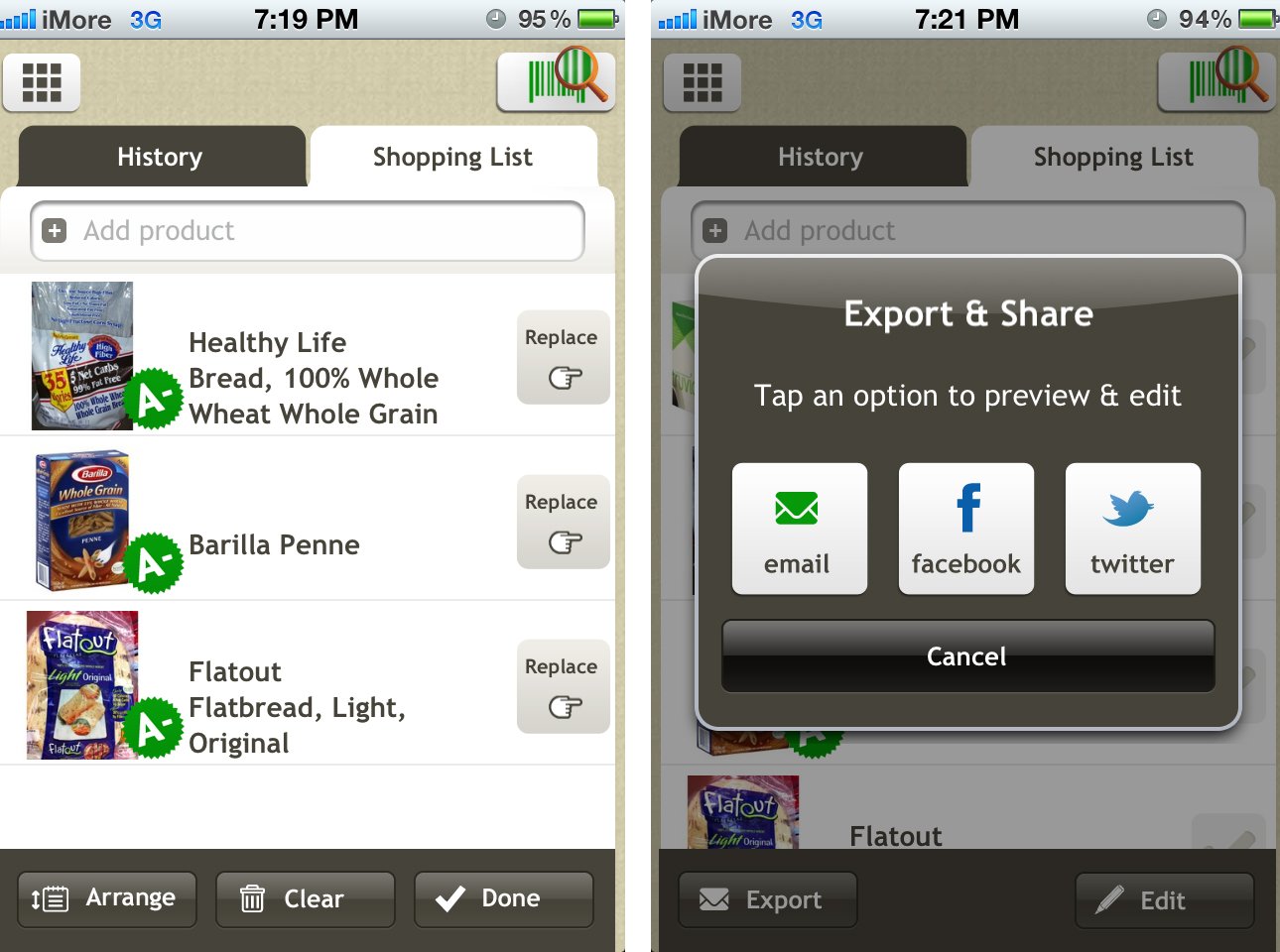 Create a shopping list and share it with Fooducate