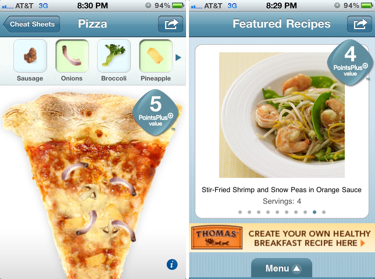 View Recipes and Cheat Sheets with Weight Watchers Mobile