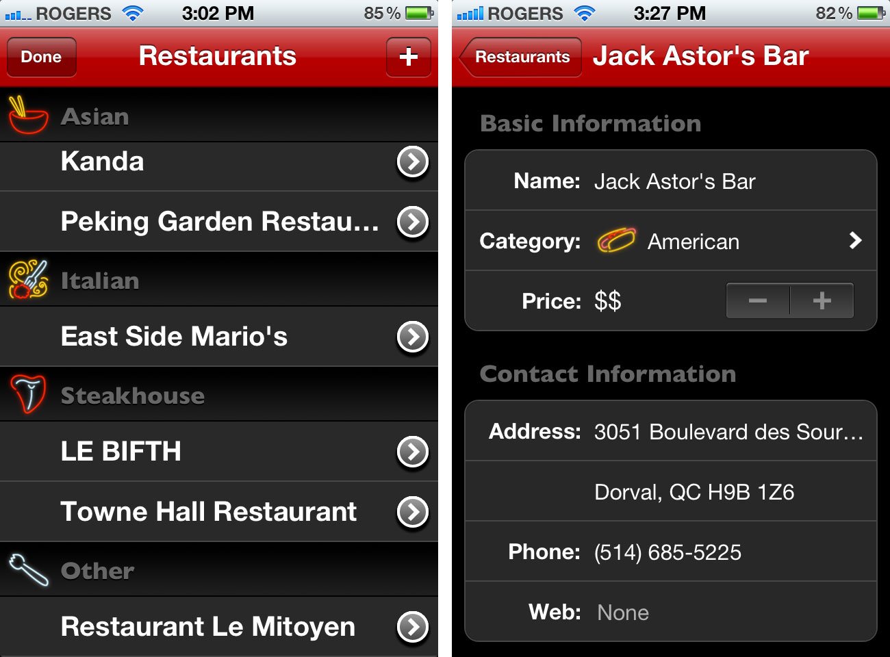 You can edit, categorize, and even delete restaurants at any time in Dine-O-Matic