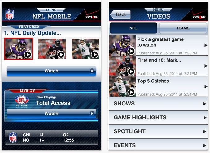 NFL Live for Verizon iPhone
