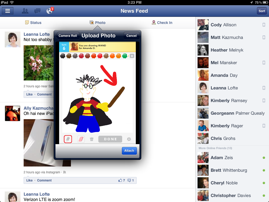 Attach your photo or video from your iPad and upload to facebook