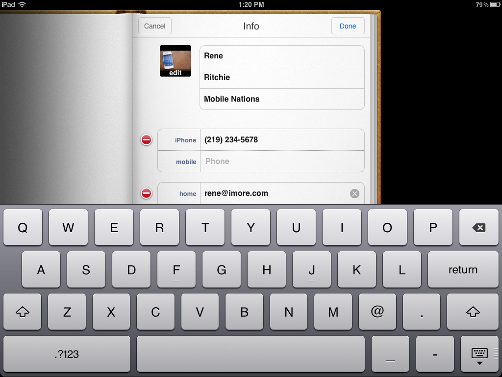 Как добавить контакт на новый iPad