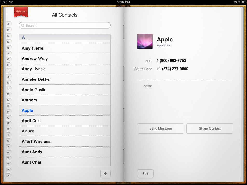 Как добавлять или редактировать контакты на новом iPad