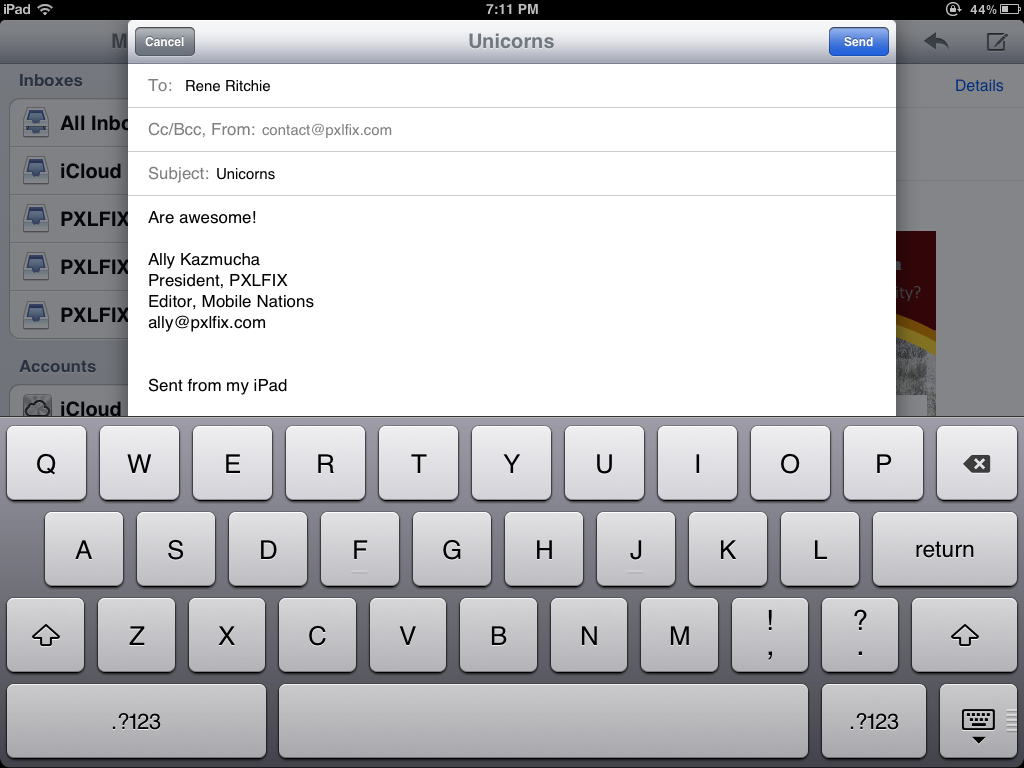 Как написать электронное письмо на новом iPad