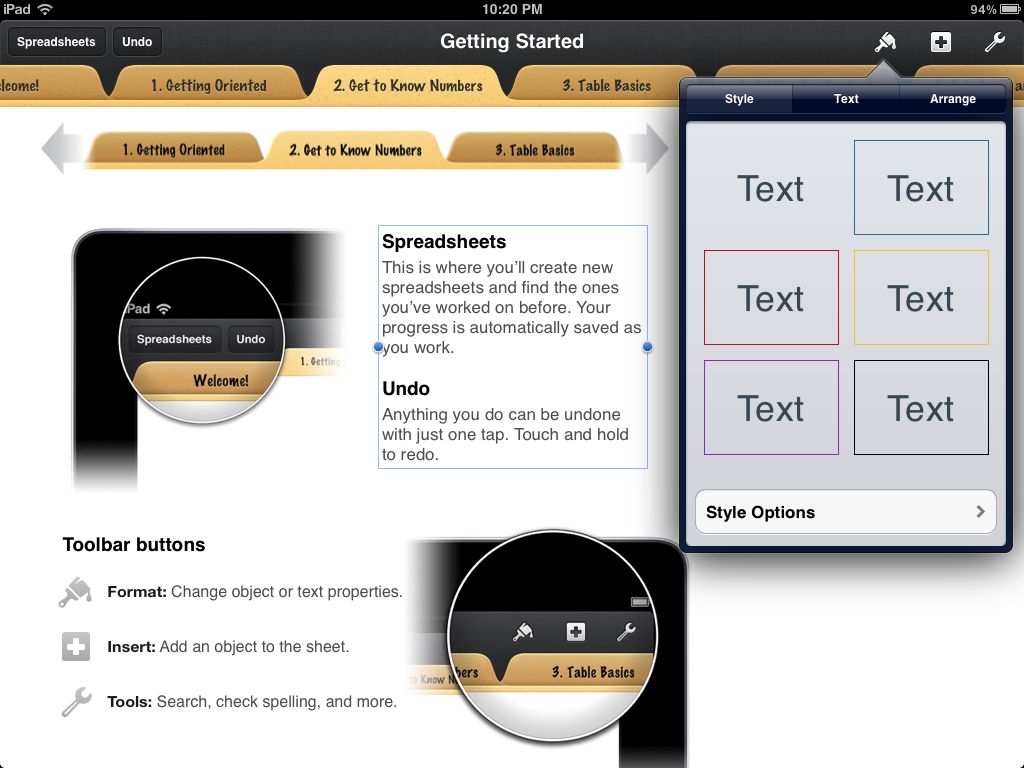 Formatting elements in Numbers for iPhone and iPad