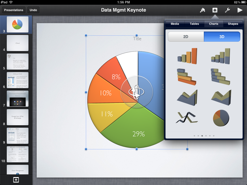 Choose from several new 3D charts and graphs in Keynote for iPhone and iPad