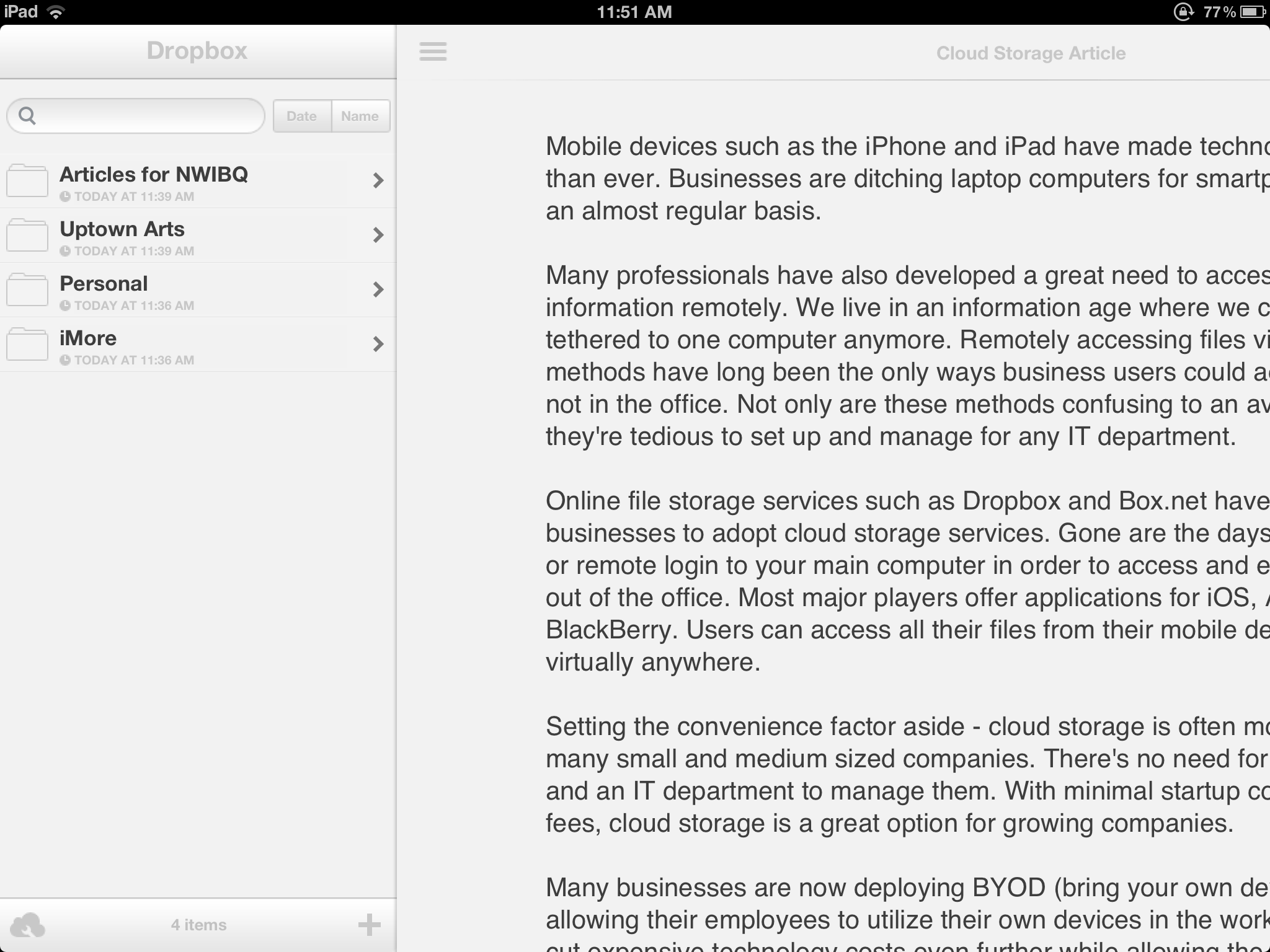 Byword user interface for iPad
