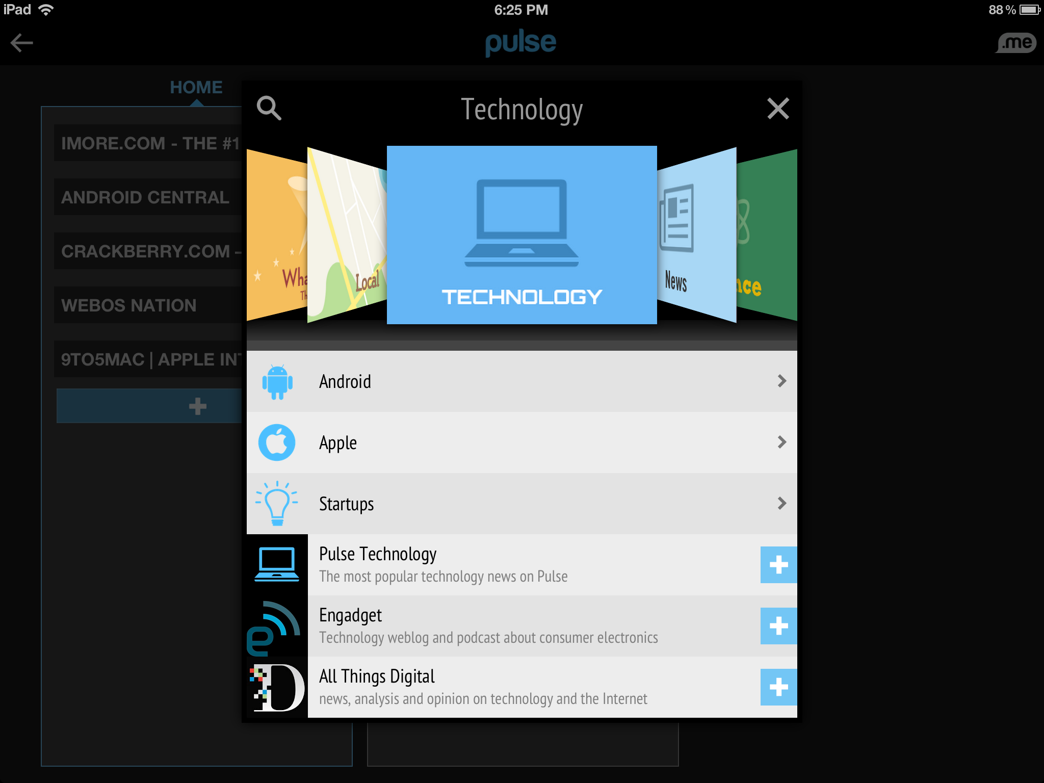 Add more news feeds or select from recommendations with Pulse for iPad