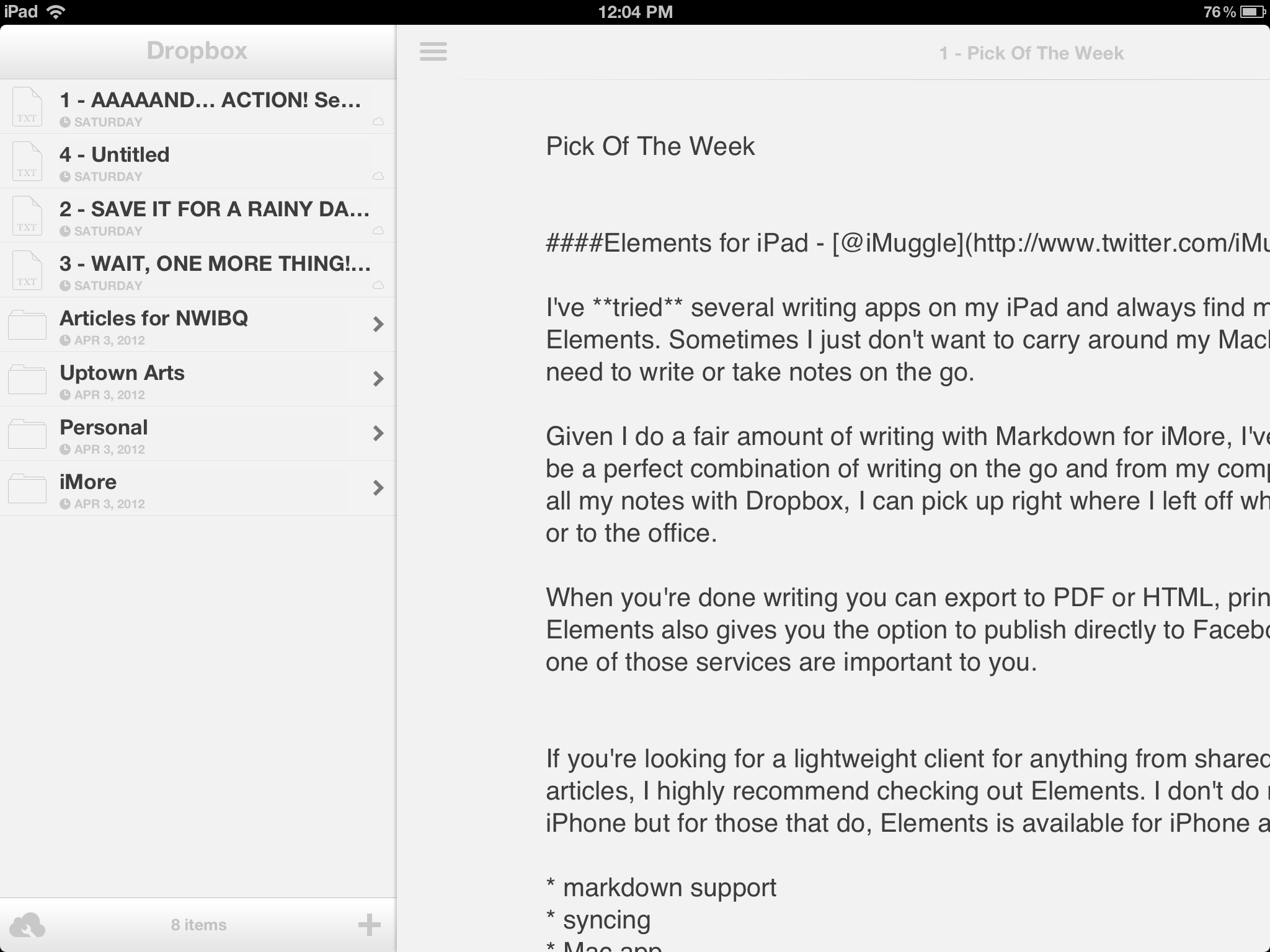 Byword accessing Dropbox folders on iPad