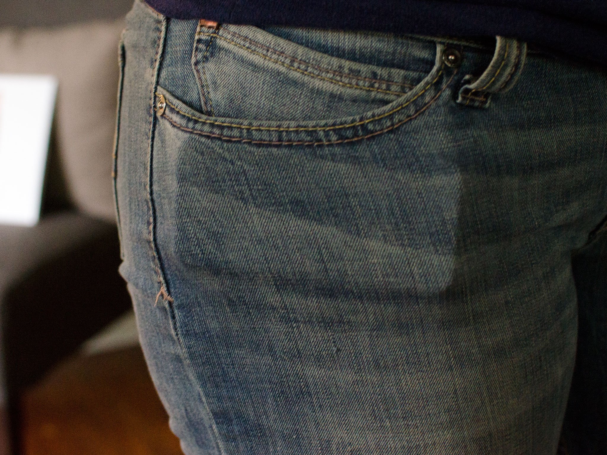 iPhone 5s front pocket view - fits sideways in most jeans, even tight ones