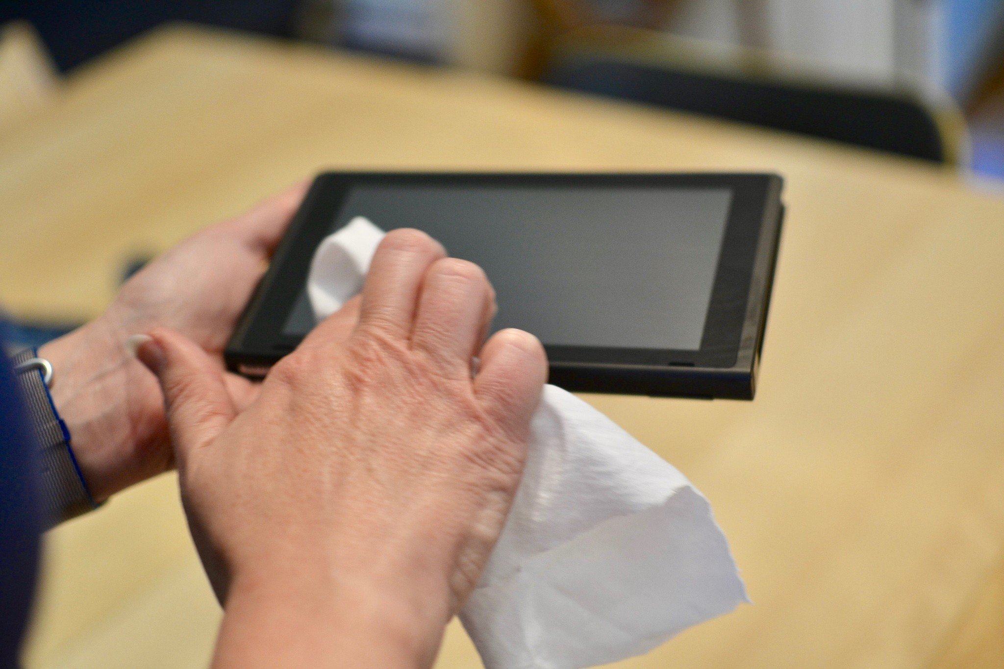 wipe the screen with a soft cloth