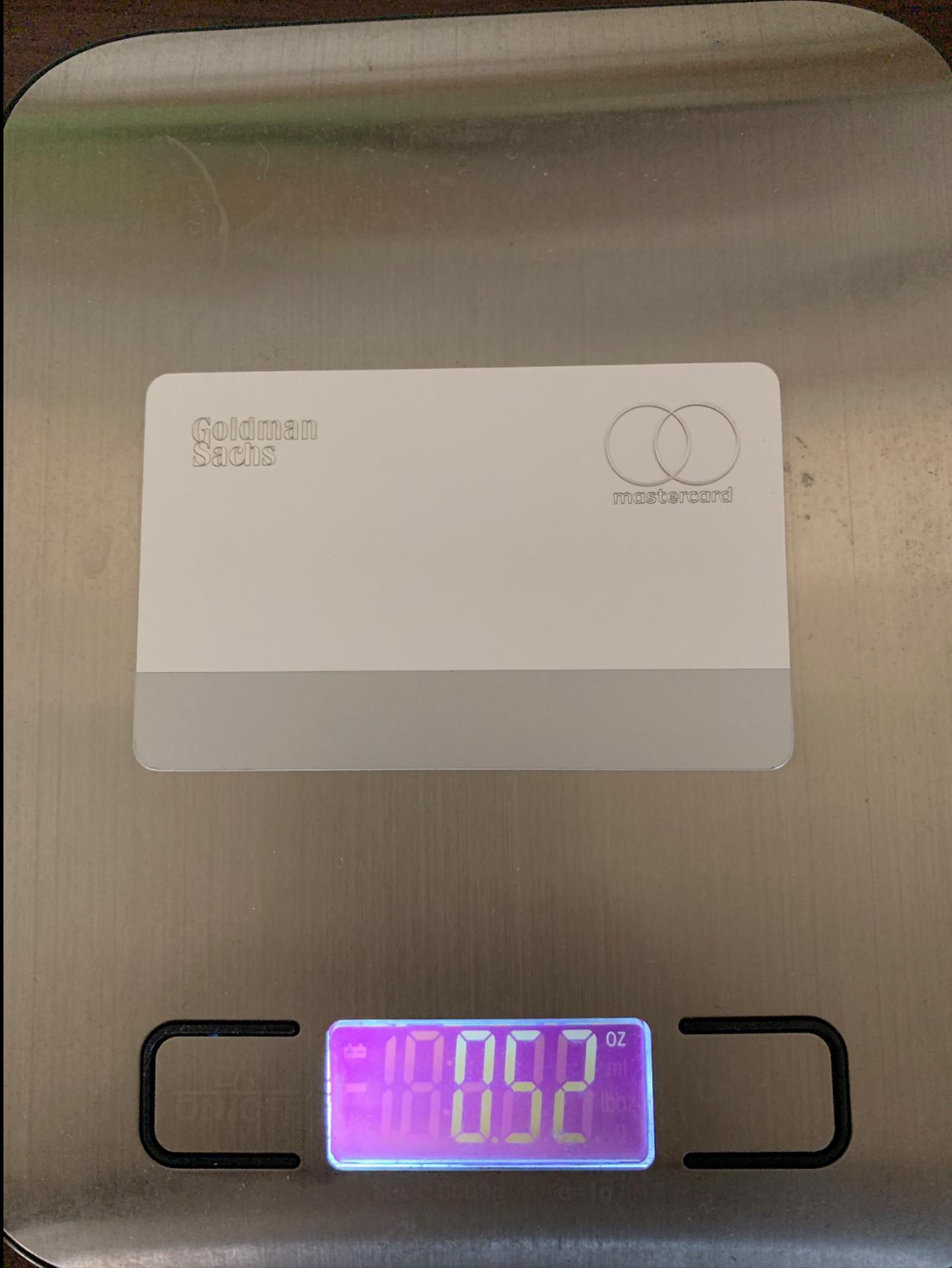 The Apple Card weighs .52 oz or 14.74 grams