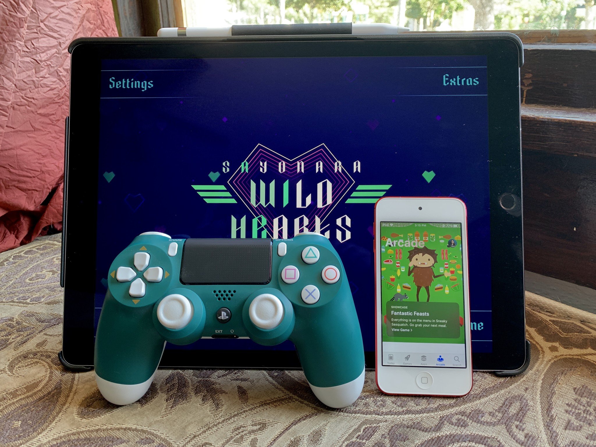 Sayonara Wild Hearts and Apple Arcade with a DualShock 4 controller