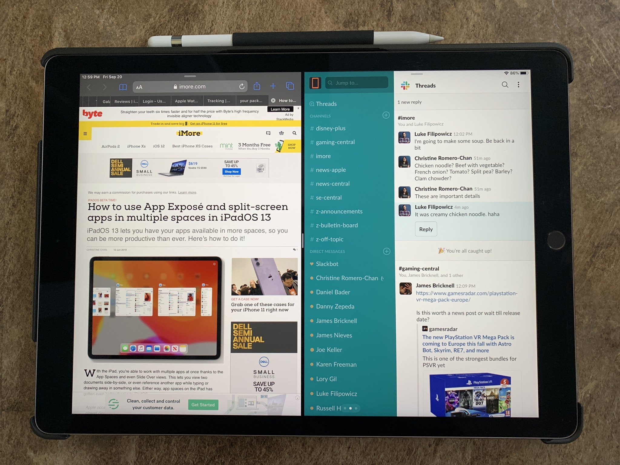 iPad Pro 12.9 with Spli Screen apps