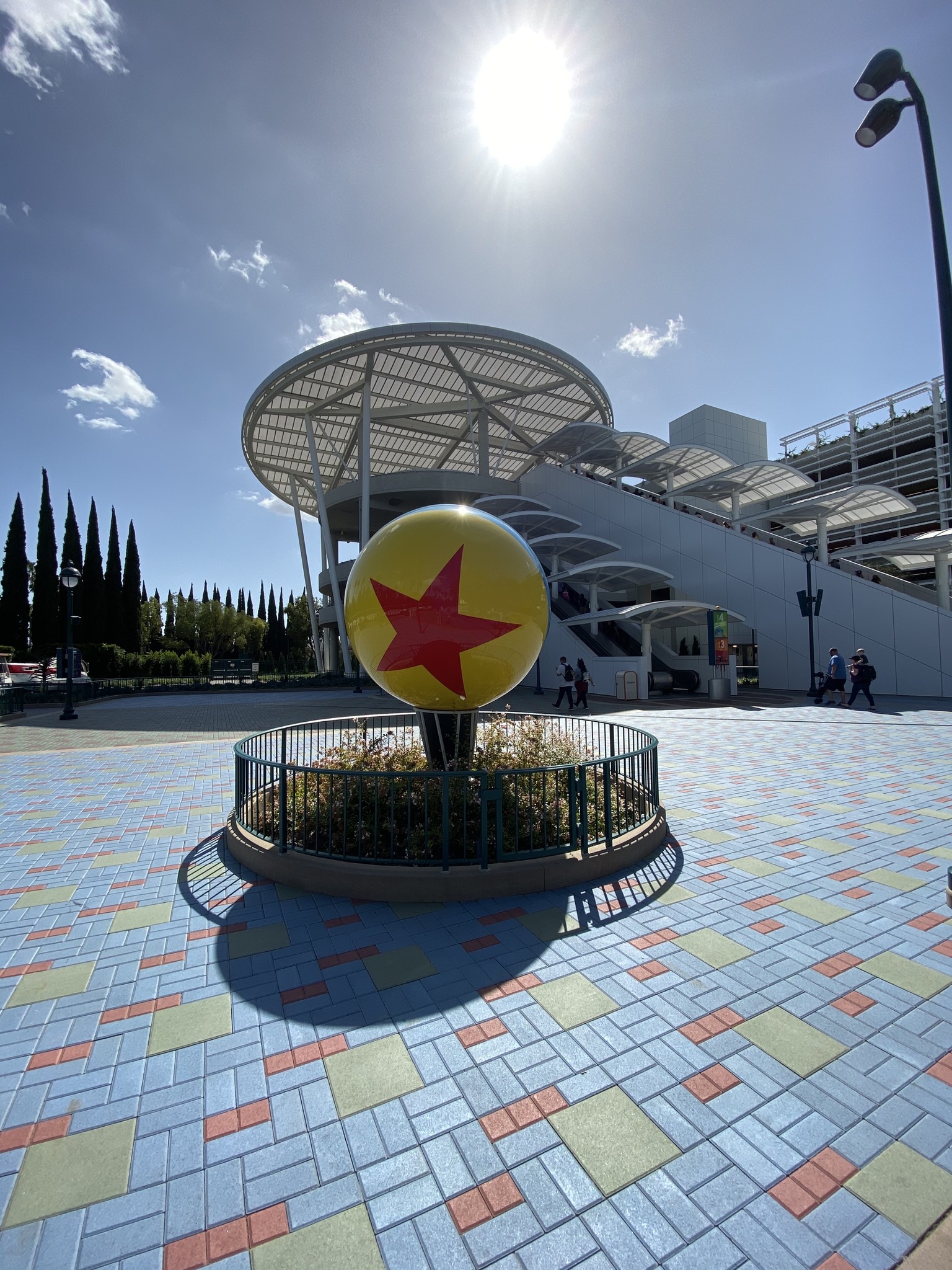Luxo Ball in Pixar Pals parking structure wide angle shot