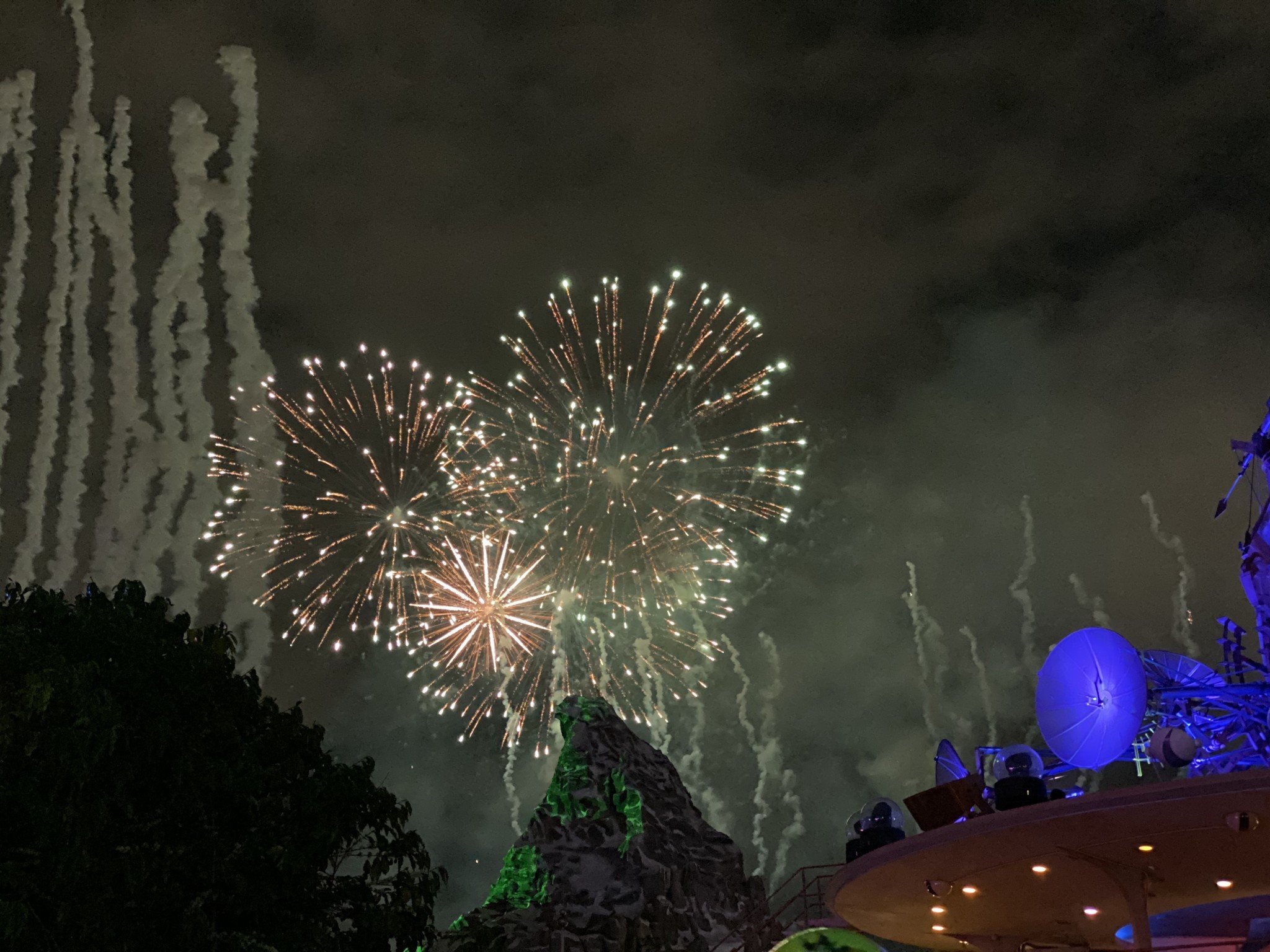 Halloween Screams fireworks with Hidden Mickey above Matterhorn