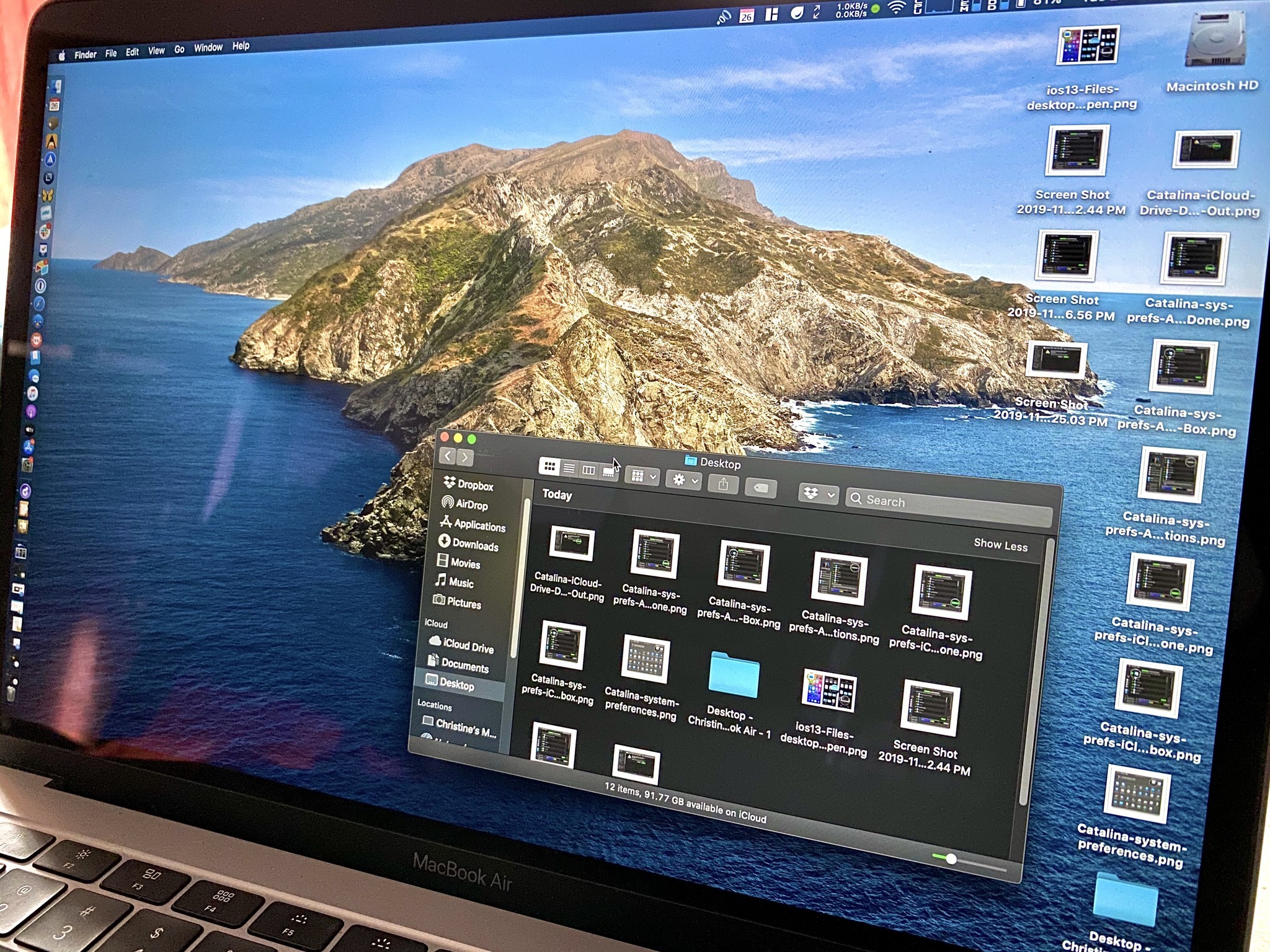 iCloud Drive Desktop folder on a MacBook Air running Catalina