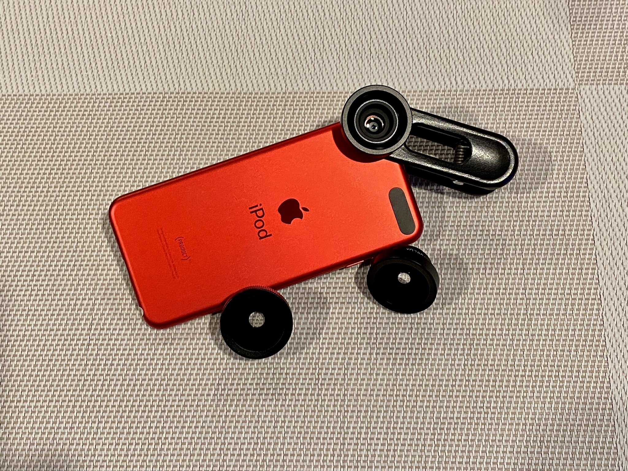 iPod touch 7 with Hit Case lenses and clip