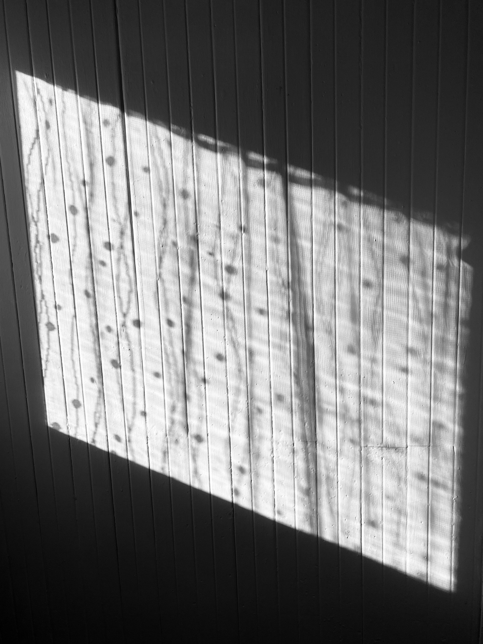 Light peeking through window and showing up on wall with shadows