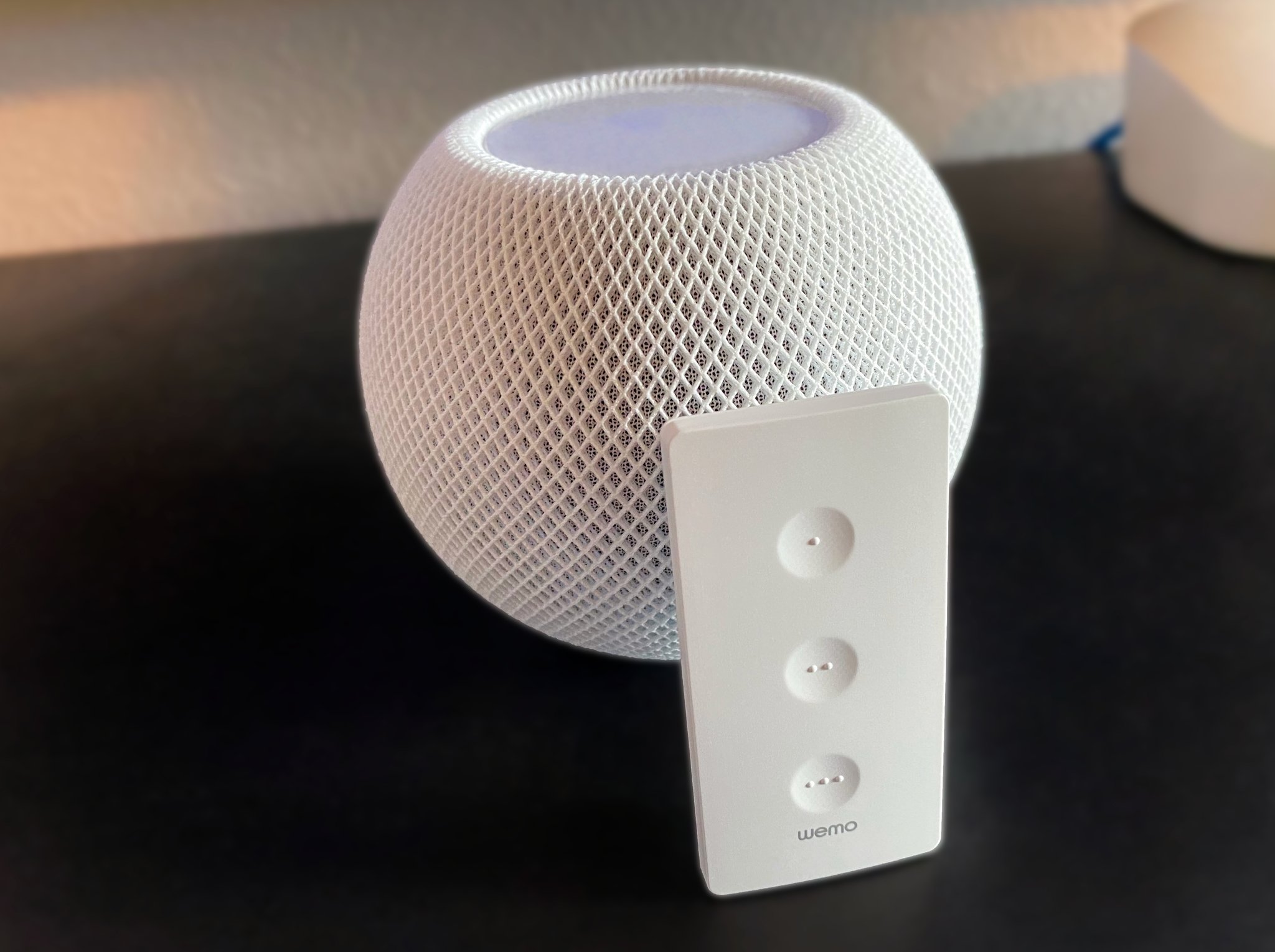 Wemo Stage Scene Controller against a Homepod