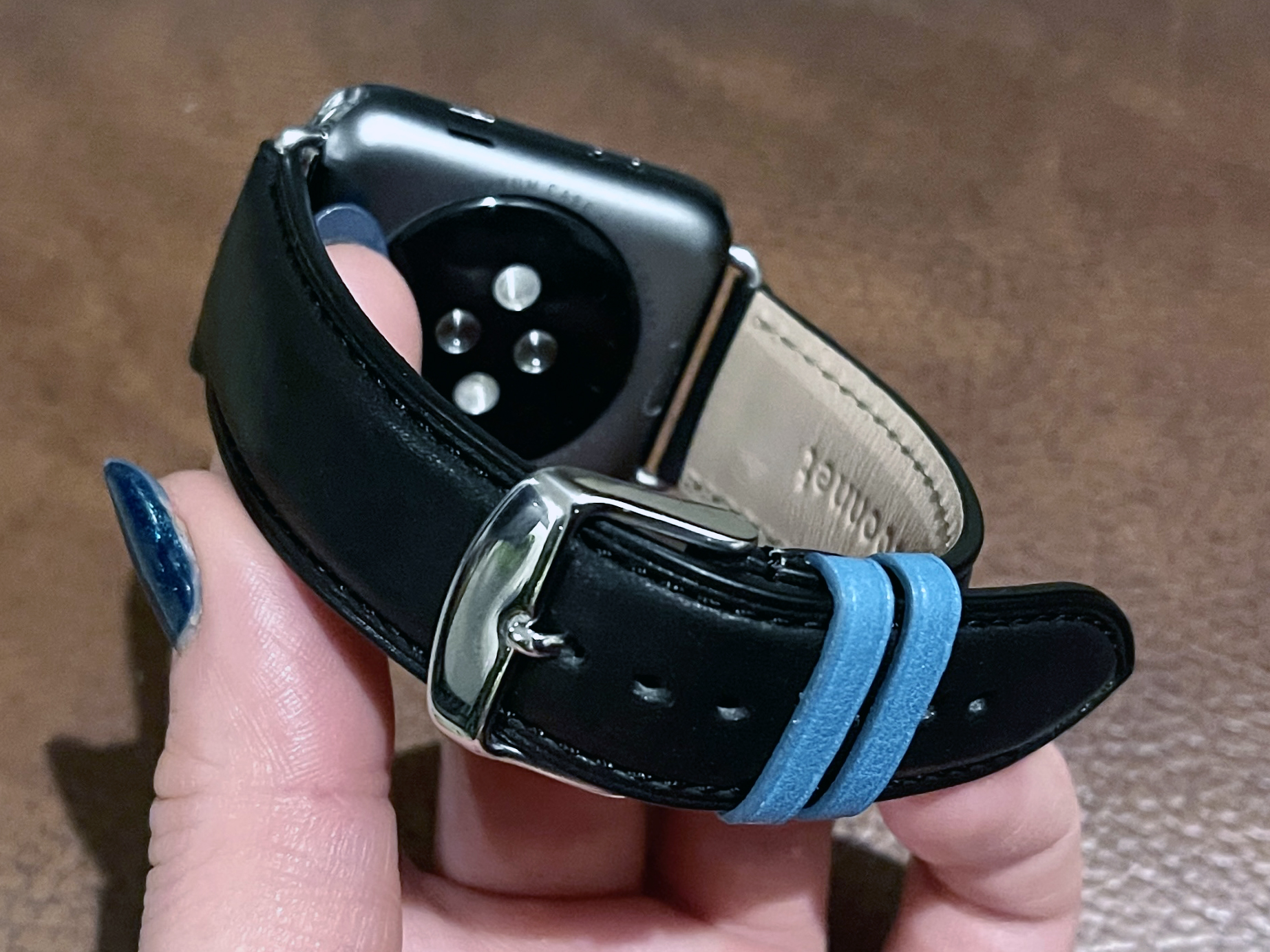 Bluebonnet Leather Apple Watch Band Close