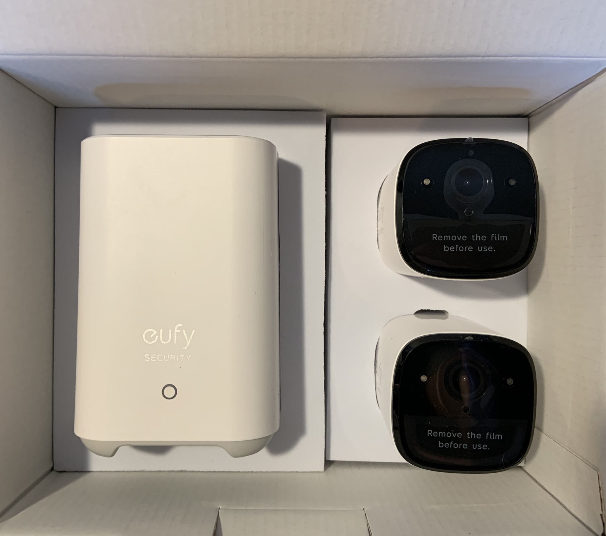 eufyCam 2 homebase and 2 cameras in packaging