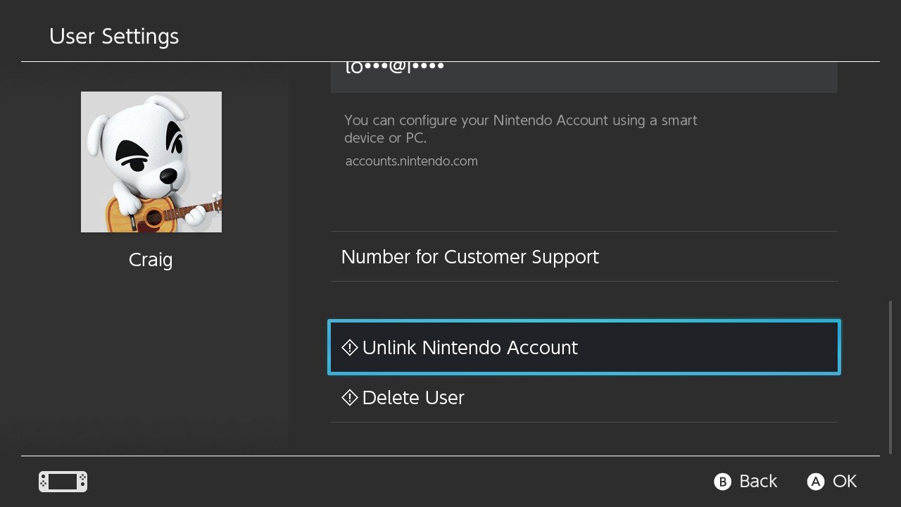 Select Unlink Nintendo Account