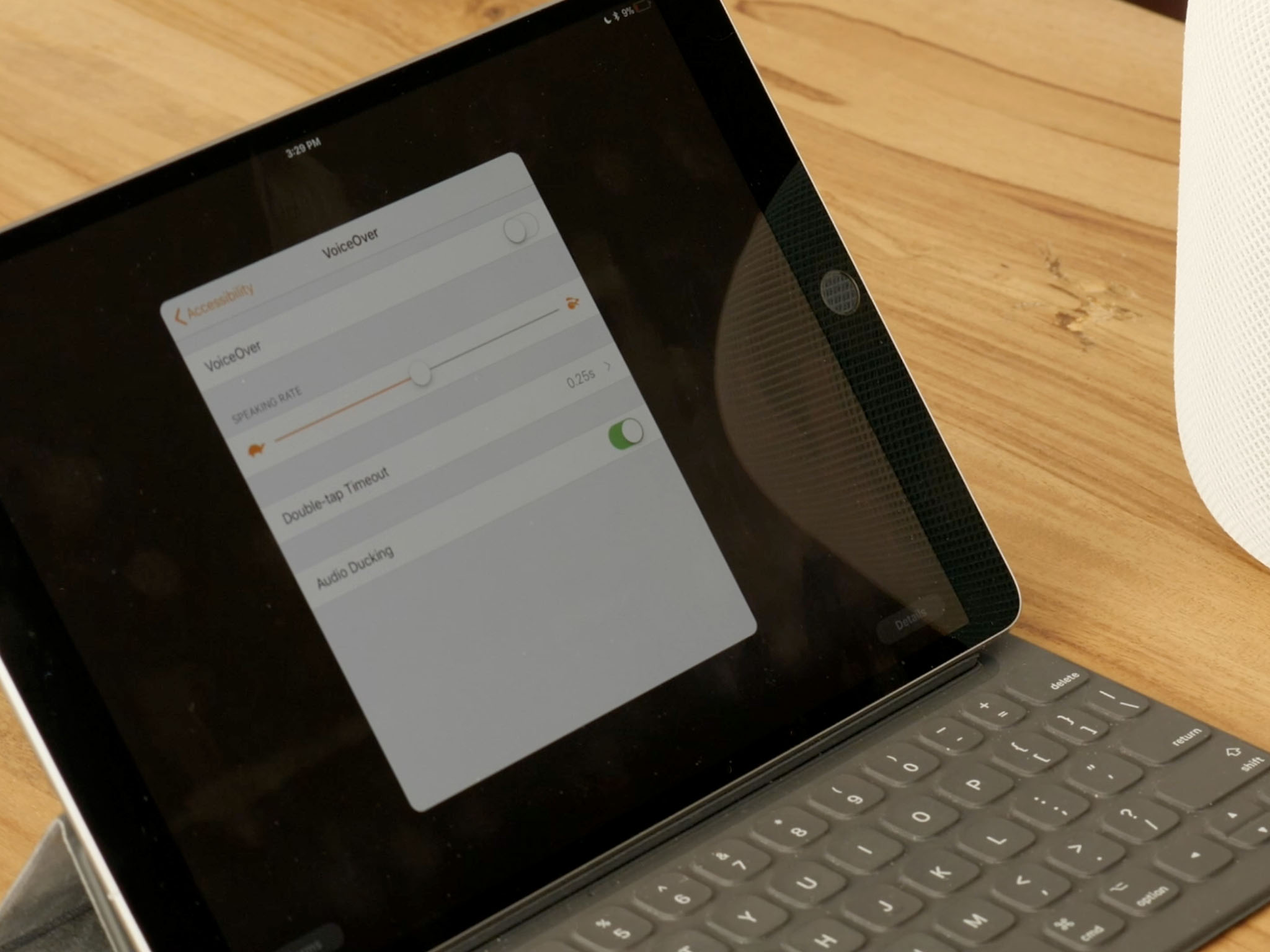 HomePod accessibility settings on an iPad