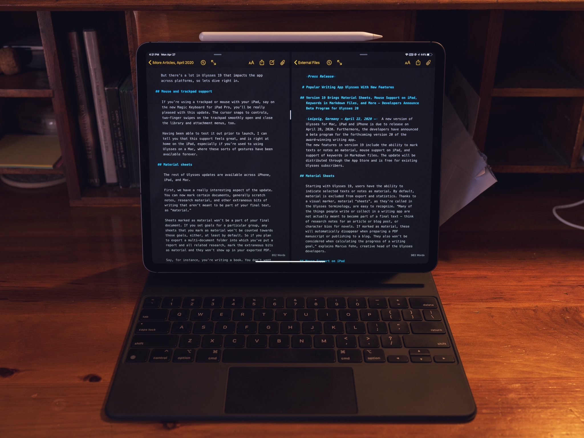 Ulysses adds mouse and trackpad support on iPad, material sheets in version 19